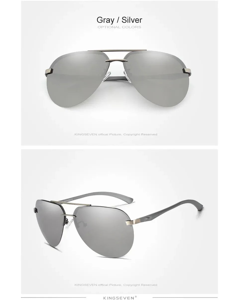 KINGSEVEN Fashion Pilot Rimless Sunglasses Men  Aluminum Polarized Large Frame Glasses Women Casual Driving Outdoor Eyewear