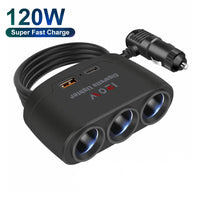 PD QC3.0 Dual USB Socket 120W Car Cigarette Lighter Splitter 12V 24V Fast Charger Plug Phone Power Adapter for Car DVR Dashcam