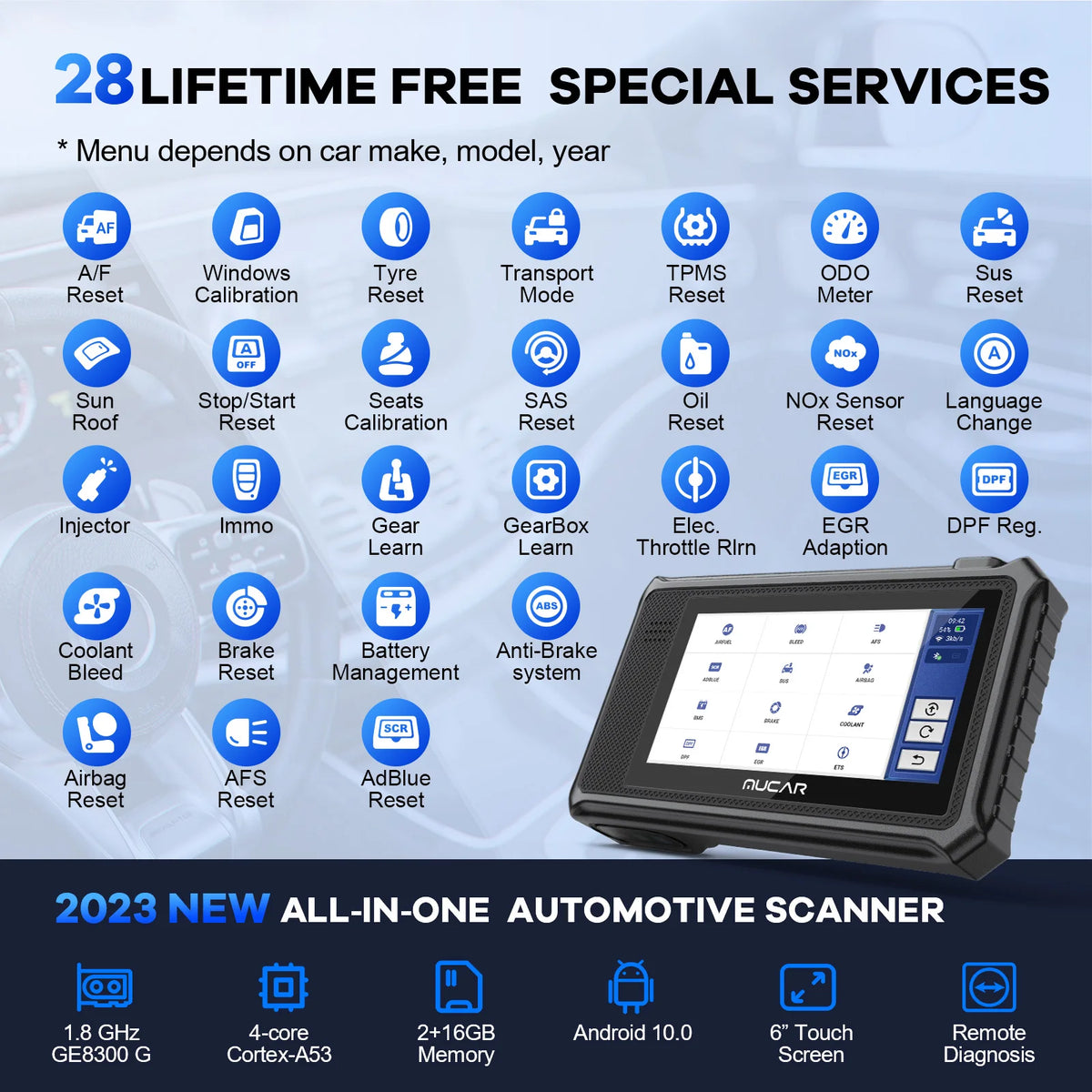 MUCAR VO6 All Cars Lifetime Free Full System 28 Resets Obd2 Diagnostic Tools ECU Coding Bi-directional Scan Obd 2 Auto Scanner