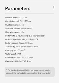 QCY T20 TWS Wireless Earphones Bluetooth 5.3 Earbuds 68ms Low Latency 13mm Driver HIFI Headphones 4 Mics+ENC HD Call Headsets