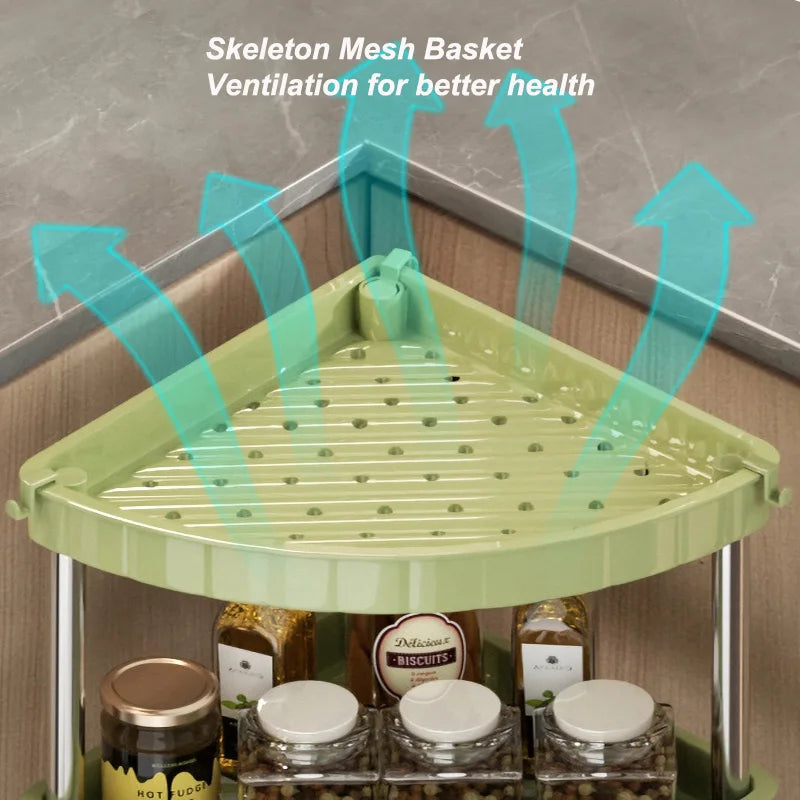 Kitchen Spice Rack Shelf Countertop Corner Multifunctional Seasoning Supplies Rack Saving Spice Rack Organizer with Hooks