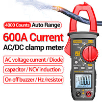PN200 AC DC 0-600A Multimeter 4000 Counting Electrician Multi-FunctionDigital Clamp Meter Capacitance Resistance Current Tester