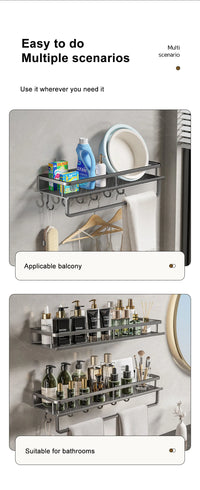 1/2Pcs No Punch Spice Rack Wall Mounted Kitchen Spice Organizer with Hook Rod Seasoning Rack Spice Shelf Bathroom Kitchen Shelf