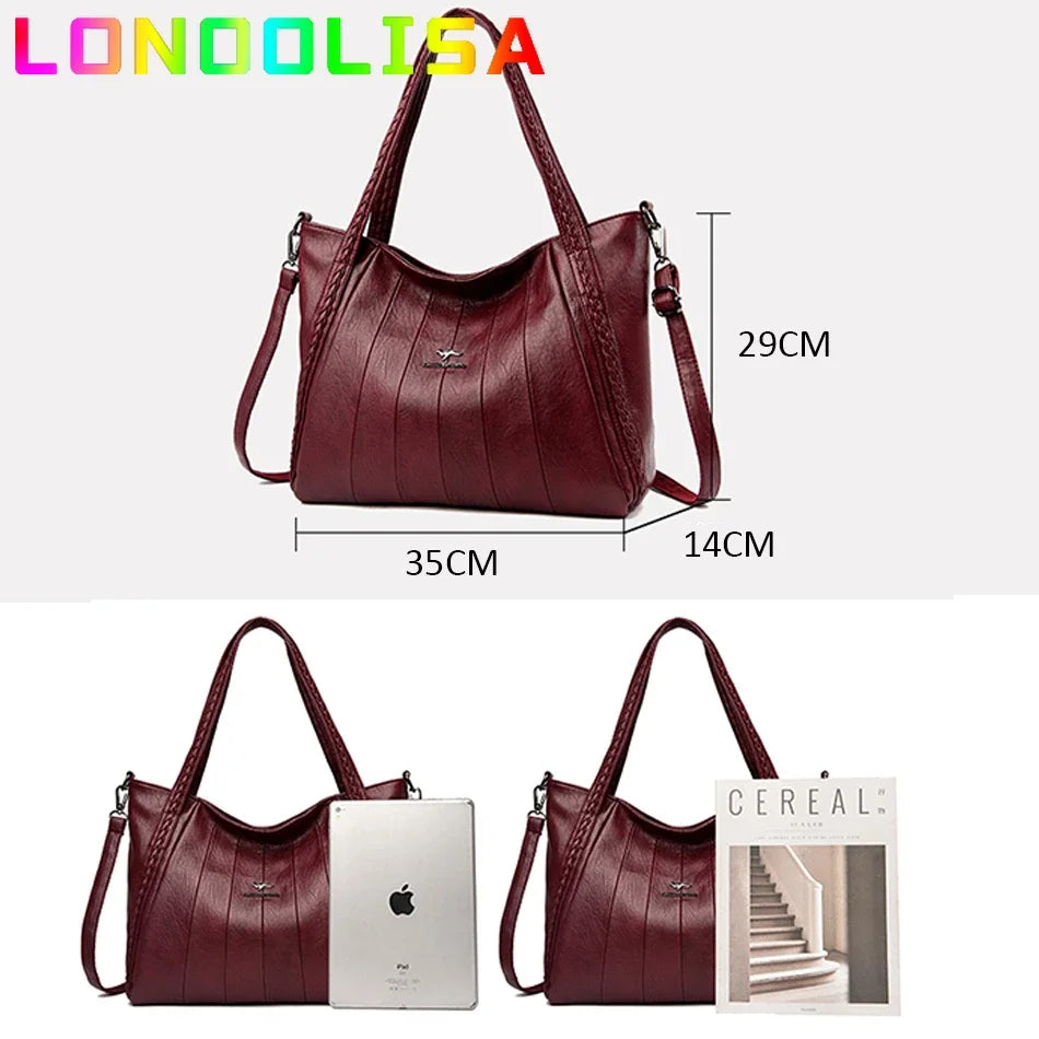 Luxury Soft Leather Handbag Women's New Casual Tote Bag Designer Ladies Large Shoulder Crossbody Handle Sac for Female Patchwork