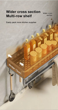 1/2Pcs No Punch Spice Rack Wall Mounted Kitchen Spice Organizer with Hook Rod Seasoning Rack Spice Shelf Bathroom Kitchen Shelf
