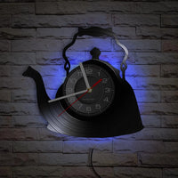 Modern Kitchen Artwork Teapot Wall Clock Tea Room Wall Decor Teapot Retro Vinyl Record Wall Clock Kitchen Decorative Wall Watch
