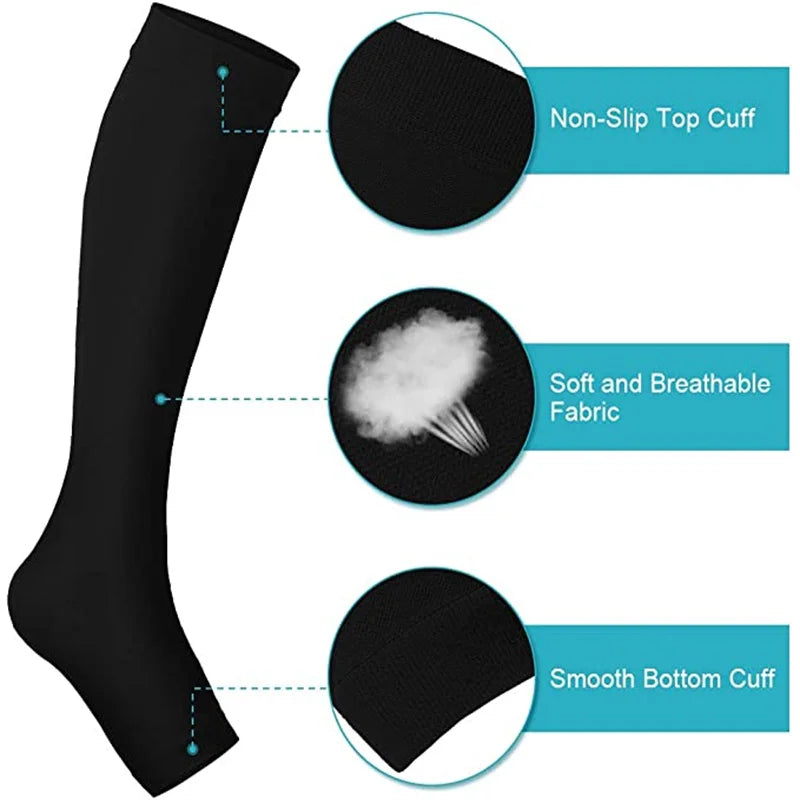 1 Pairs S-XXL Compression Socks Medical Prevent Varicose Veins Toeless Support Hose for Women Men