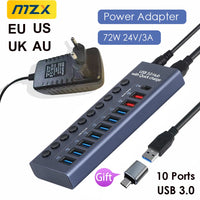MZX 10 7 4 Port USB Hub 3.0 Aluminum A 3 0 Multi-hub Splitter Concentrator Dock Multiple Extensor Switch Adapter Docking Station