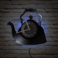 Modern Kitchen Artwork Teapot Wall Clock Tea Room Wall Decor Teapot Retro Vinyl Record Wall Clock Kitchen Decorative Wall Watch