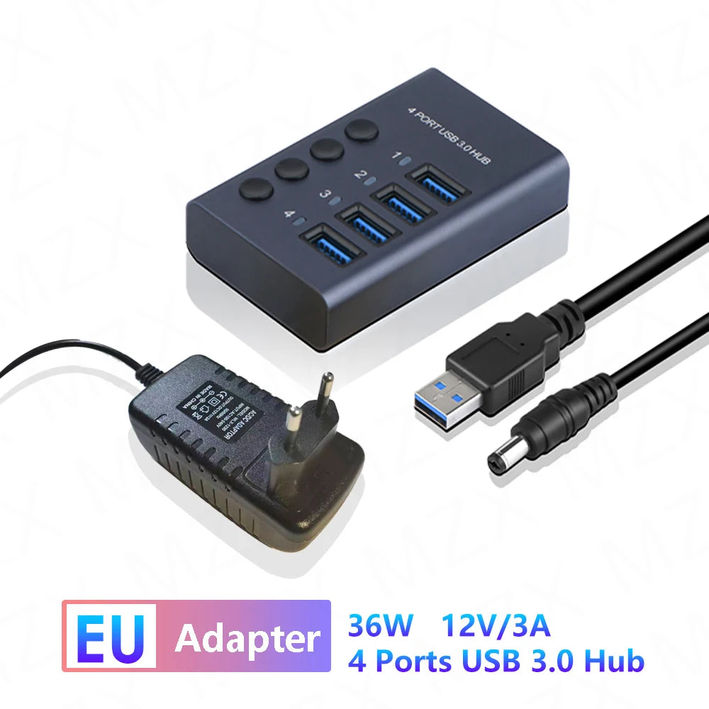 MZX 10/7/4 Port Aluminum USB 3.0 Hub A 3 0 Multi Splitter Concentrator Multiple Extension Hub Switch Power Adapter for PC Laptop