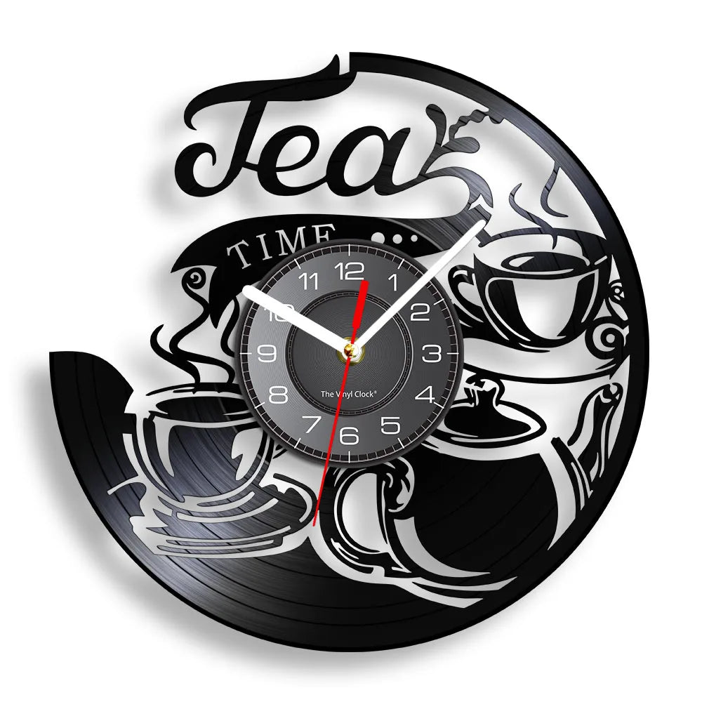 Modern Kitchen Artwork Teapot Wall Clock Tea Room Wall Decor Teapot Retro Vinyl Record Wall Clock Kitchen Decorative Wall Watch