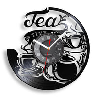 Modern Kitchen Artwork Teapot Wall Clock Tea Room Wall Decor Teapot Retro Vinyl Record Wall Clock Kitchen Decorative Wall Watch