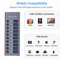 MZX 10/7/4 Port Aluminum USB 3.0 Hub A 3 0 Multi Splitter Concentrator Multiple Extension Hub Switch Power Adapter for PC Laptop