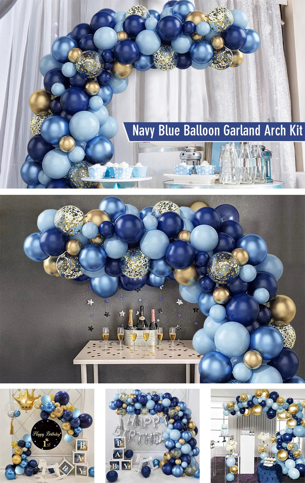 Metal Golden Blue Balloons Arch Set Birthday Wedding Decoration Party Supplies Graduation Holiday Celebration Baby Shower Globos