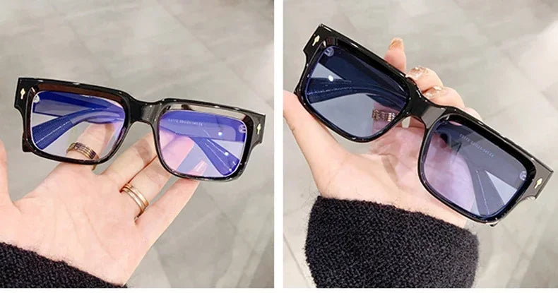 JNPCXI Retro Square Sunglasses Women Leopard Stripes Shades UV400 Fashion Rivets Men Clear Gradient Sun Glasses