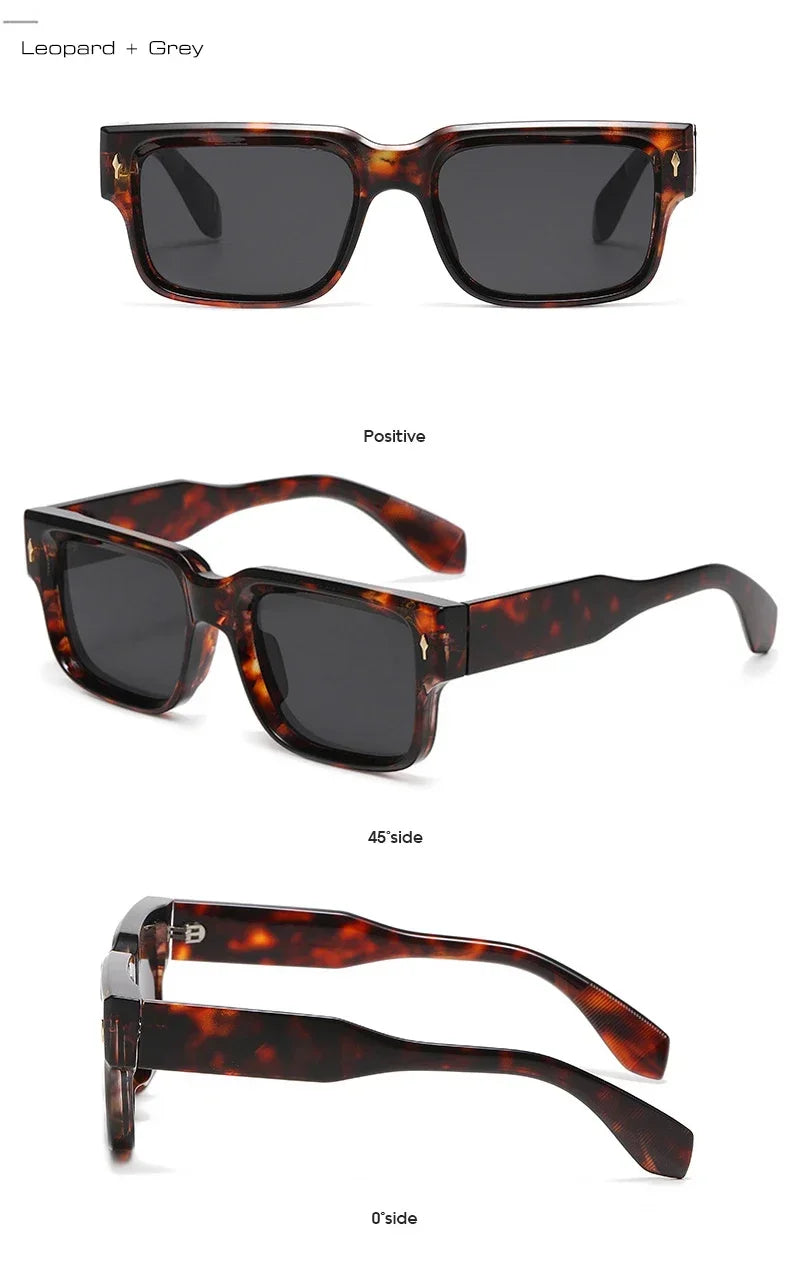 JNPCXI Retro Square Sunglasses Women Leopard Stripes Shades UV400 Fashion Rivets Men Clear Gradient Sun Glasses