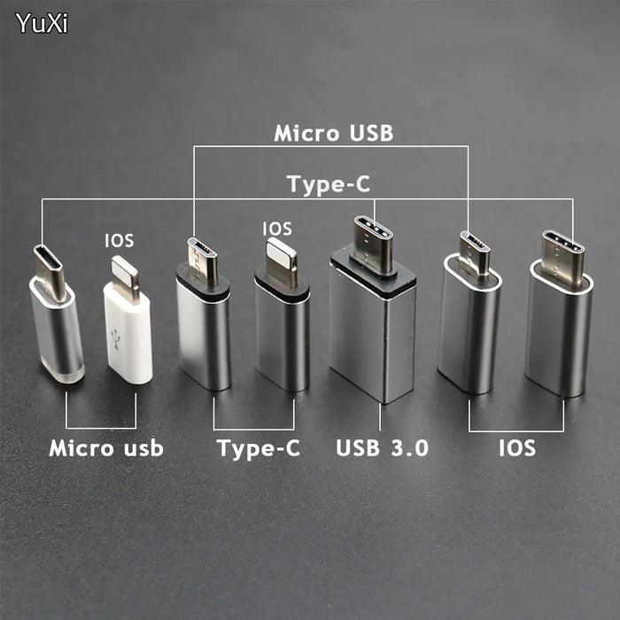 YUXI Silver 1PCS  Micro USB to Converter Adapter For iPhone X 8 7 6 Plus Type C/IOS to Micro USB Adapter For Samsung S8 Xiaomi