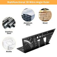 Premium Aluminum Alloy Woodworking Square Ruler - 3D Mitre Angle Measuring Template Tool - 45/90 Degree Carpenter's Layout Gauge