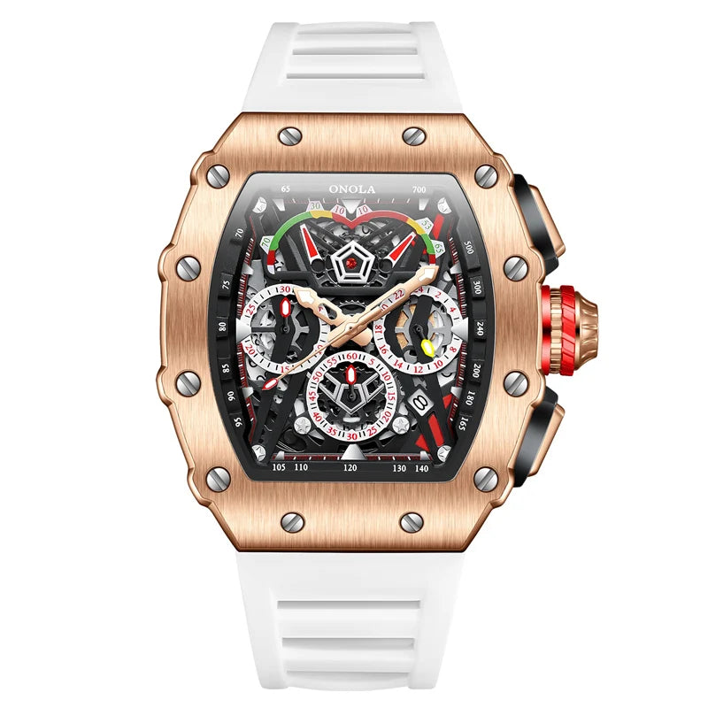 Luxury Brand Tonneau Watch for Men Classic Stainless Steel Chronograph Quartz Watches Fashion Sport Waterproof Reloj Hombre Gift