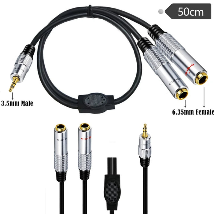 Metal shell Stereo TRS 3.5mm Male Double 6.35mm Female Audio Adapter Cable