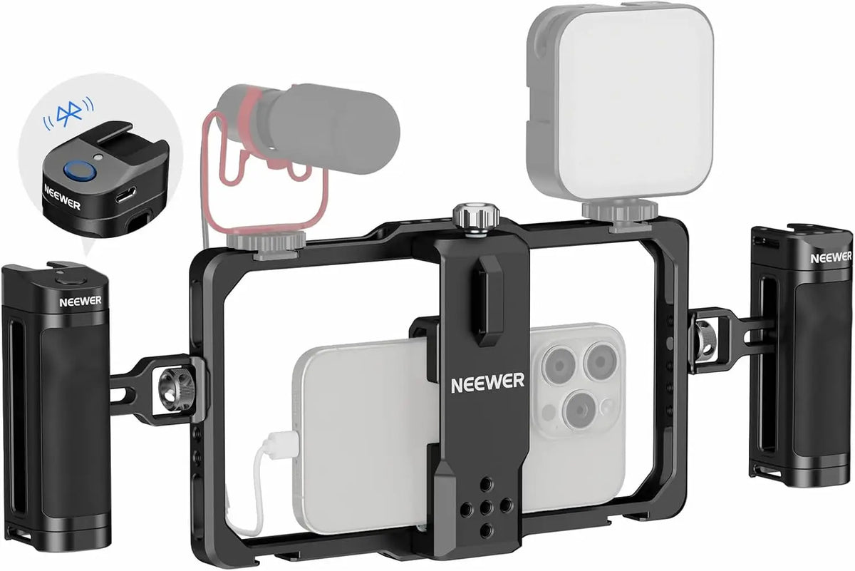 NEEWER Universal Phone Cage Rig with Bluetooth Side Handle Smartphone Stabilizer For iPhone 15 Pro Max 15 Pro Galaxy S24 Ultra