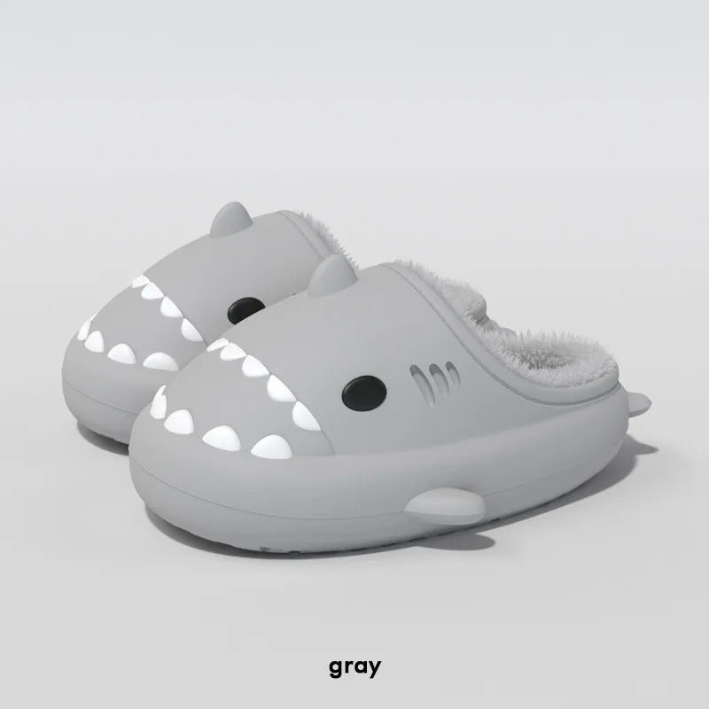 Litfun Fur Plush Shark Slippers Women Men Winter Cozy Fur Shark Slides Cartoon Furry Home Shoes Platform Waterproof Shark Slides