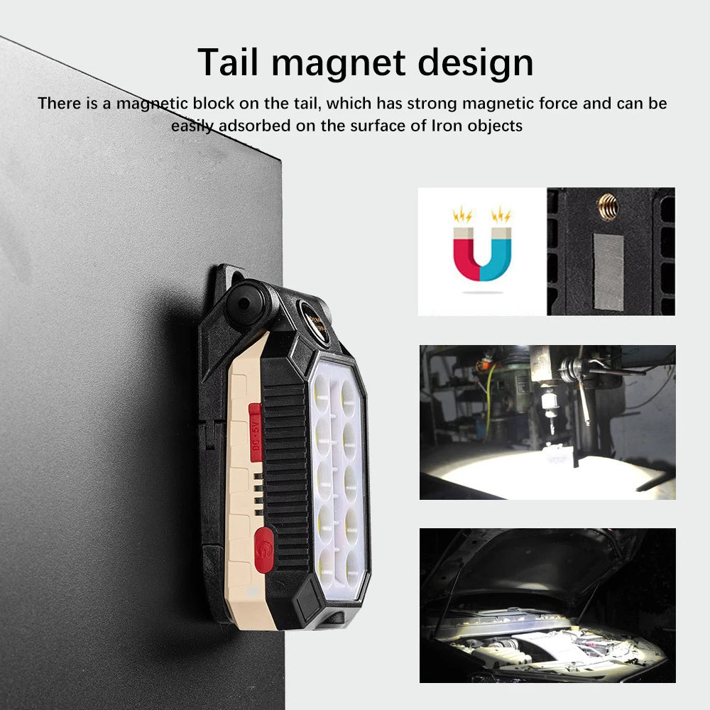 Multi-function Work Light Floodlight Glare Flashlight Built-in Battery Magnetic Suction Power Display Car Repair Emergency Lamps