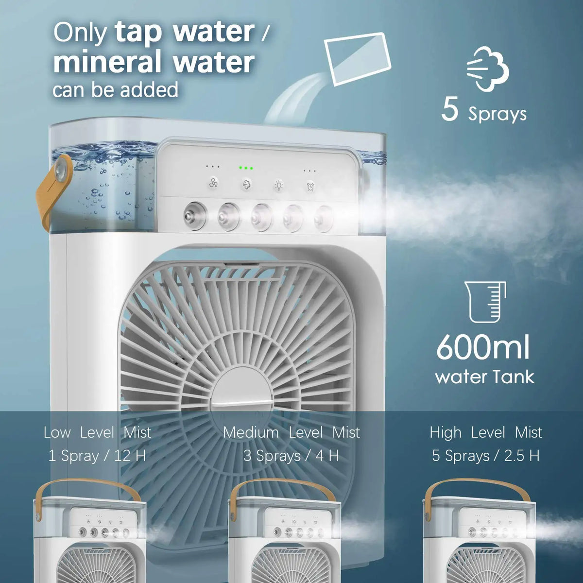 OREADEX 3 In 1 Fan AIr Conditioner Household Small Air Cooler LED Night Light Portable Humidifier Adjustment Fan Office Home Fan