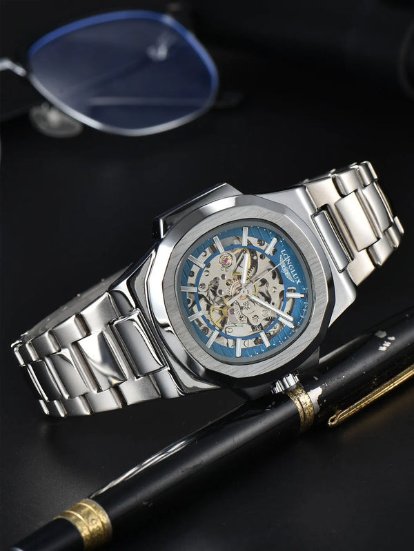 LONGLUX Men automatic mechanical watch luxury watches waterproof skeleton business cheap wholesale stainless steel gift watch
