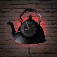 Modern Kitchen Artwork Teapot Wall Clock Tea Room Wall Decor Teapot Retro Vinyl Record Wall Clock Kitchen Decorative Wall Watch