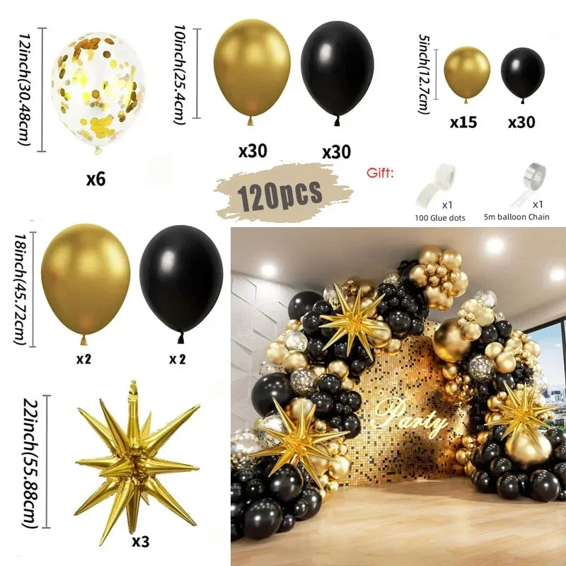 White and Gold Balloons Garland Arch Kit with Starburst Foil Balloon for Wedding Anniversary Birthday Party Decorations Supplie