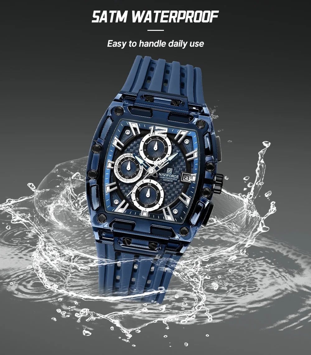 NAVIFORCE Fashion Men Watch Quartz Chronograph  Clock 3ATM Waterproof Silicone Band Sports Casual Date Display Male Wristwatches