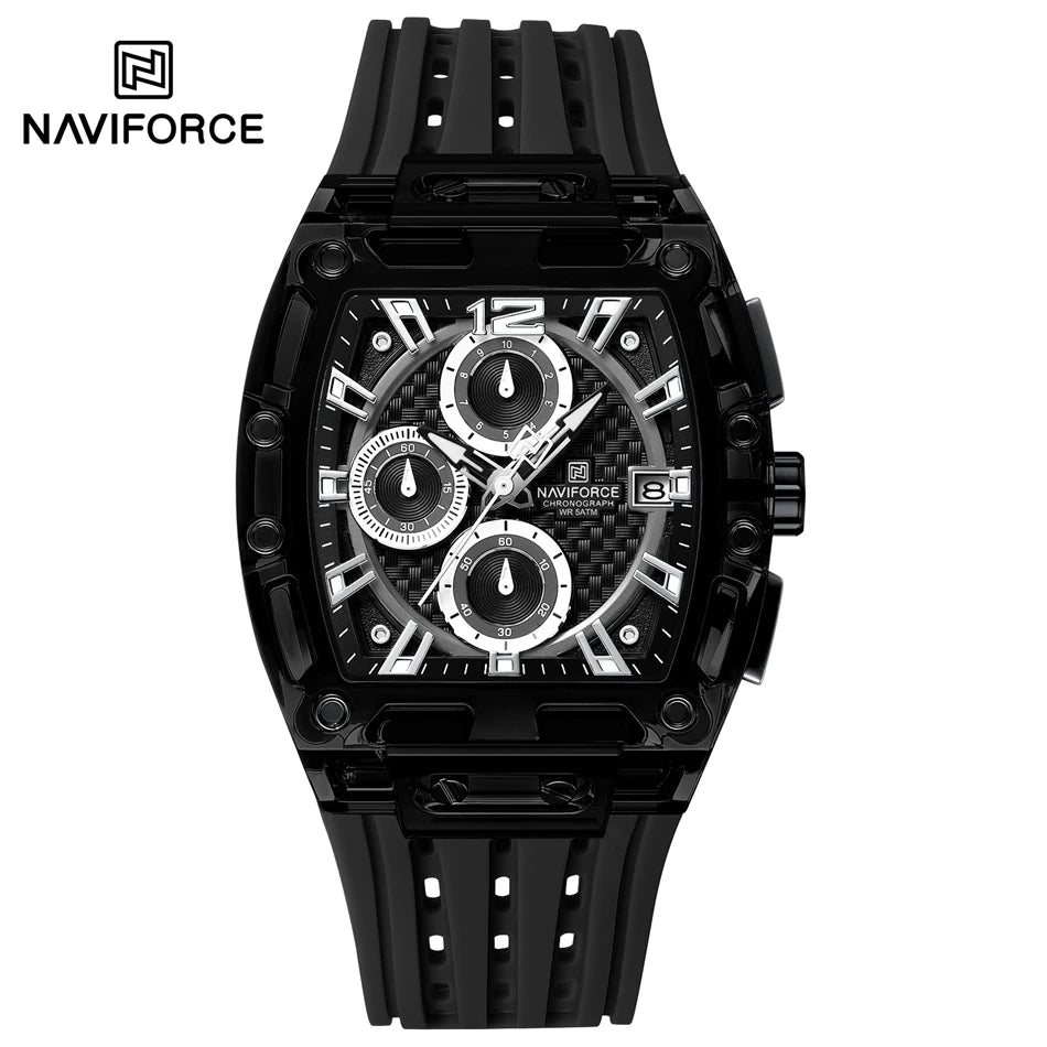 NAVIFORCE Fashion Men Watch Quartz Chronograph  Clock 3ATM Waterproof Silicone Band Sports Casual Date Display Male Wristwatches