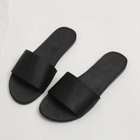 Summer New Home Slippers Fashion Flat Casual Satin Simulation Silk Slippers Indoor Non-slip Peep Toe Slides Wedding  Flip Flops