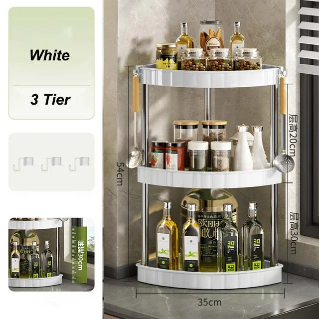 Kitchen Spice Rack Shelf Countertop Corner Multifunctional Seasoning Supplies Rack Saving Spice Rack Organizer with Hooks