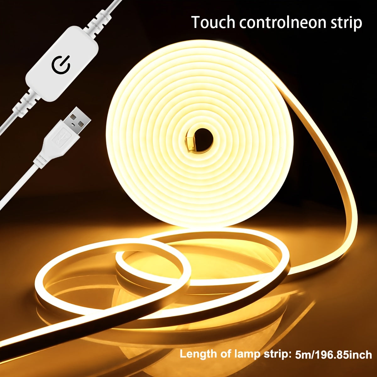 Flexible USB-Powered LED Neon Strip Lights - Energy-Saving with Touch Control