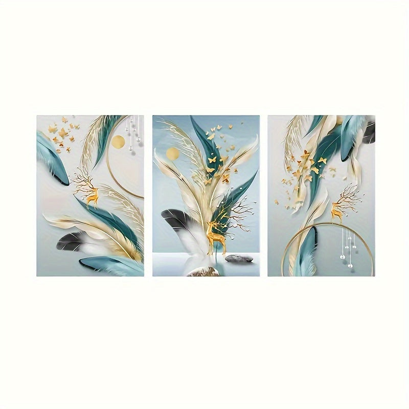 Modern Feather Canvas Art Set - Unframed -3pcs