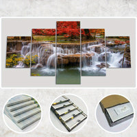 Wooden Framed Canvas, Jungle And Stream Theme Poster - 5pcs