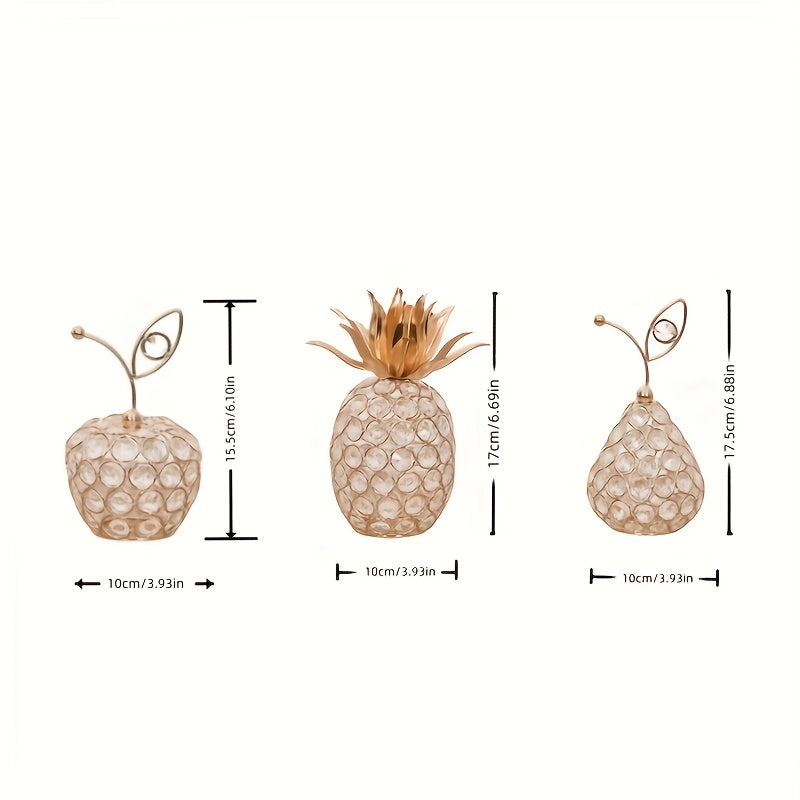 Golden Crystal Fruit Ornaments - 3pcs Set