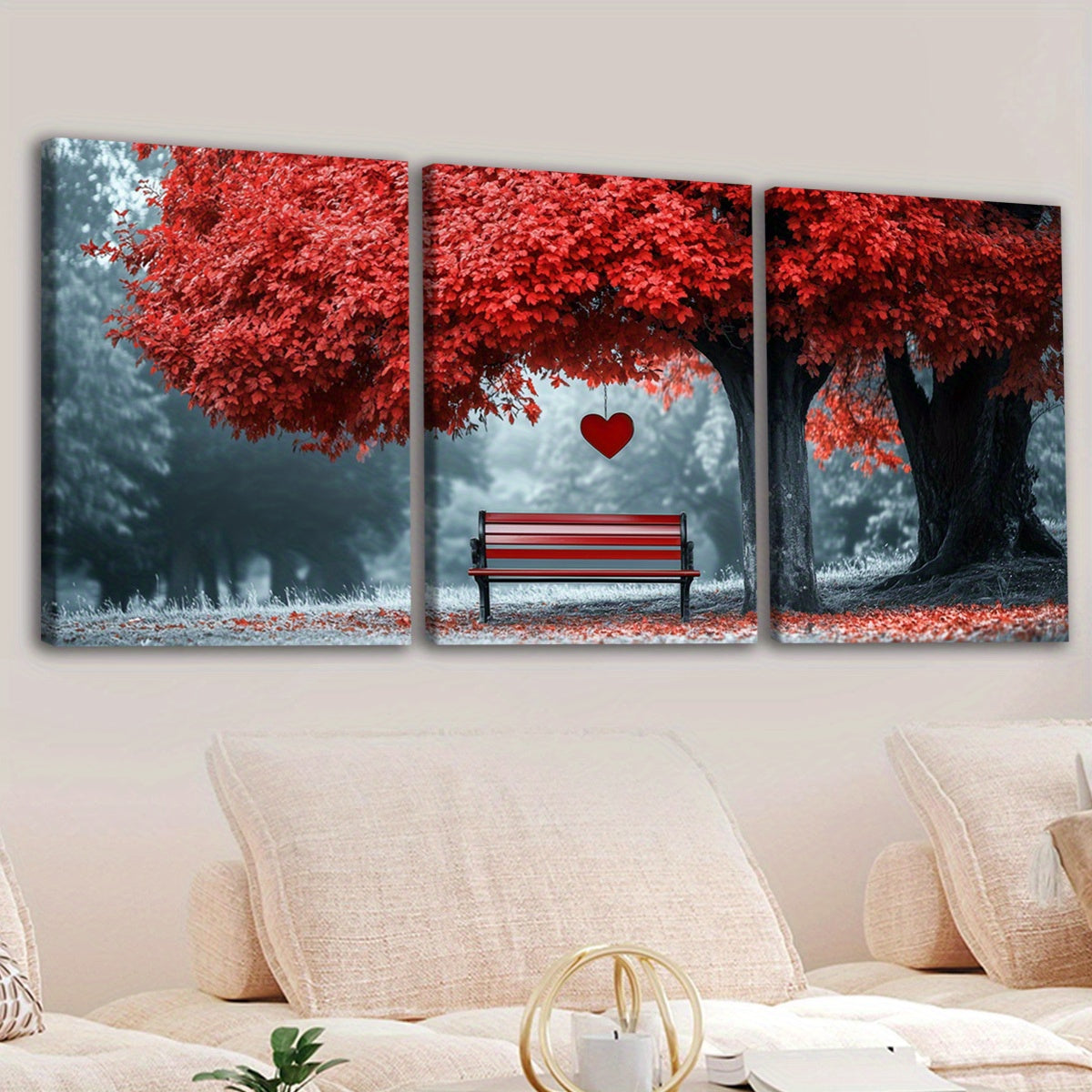 Wooden Framed Canvas, Abstract Red TREE Fashion Art Decorations - 3pcs