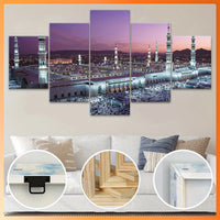 Mosque Landscape Canvas Wall Art Set, Wood Framed Ink Print Posters - 5pcs