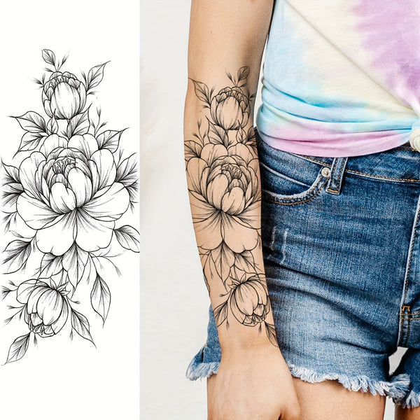 Large Peony Flower Temporary Tattoo Sticker