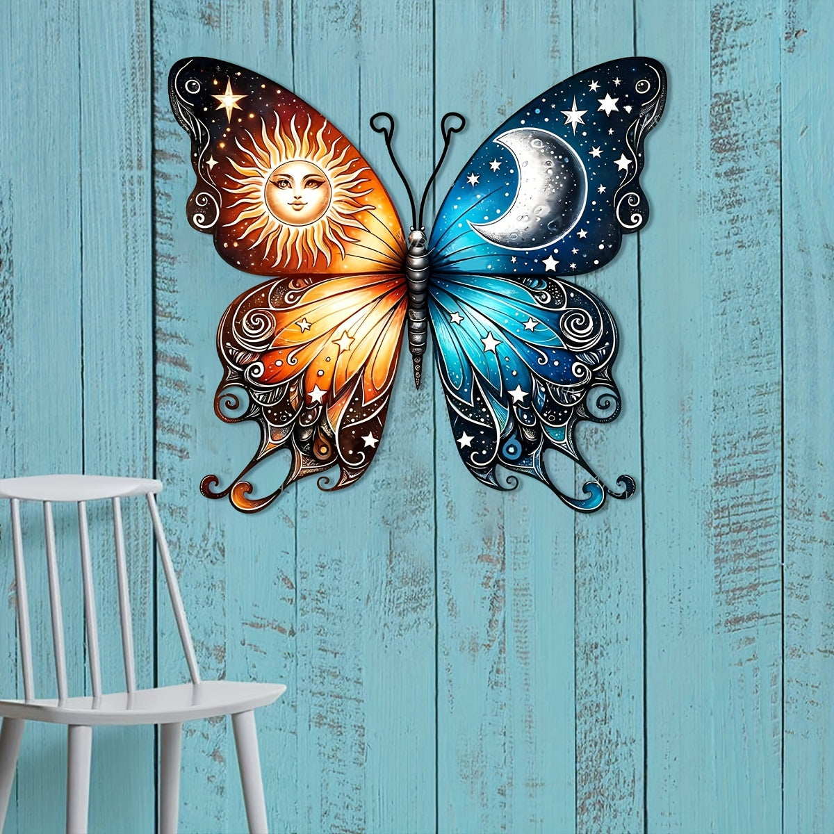 Butterfly Sun and Moon Metal Garden Sign