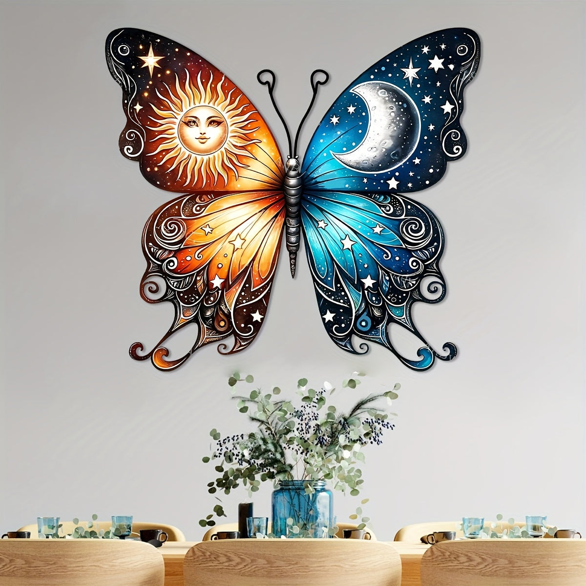 Butterfly Sun and Moon Metal Garden Sign