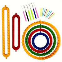 Knitting Loom Kit Set - 4 Circular Looms, 2 Rectangular Looms, 6 Crochet Hooks, 10 Plastic Needles - DIY Weaving Tools for Thick Blankets, Hats, Socks, Scarves - Ideal for Beginners
