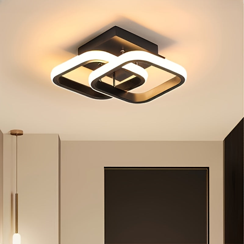 1pc Warm White / Three-color Changing Light Square Design Ultra-thin Anti-flicker Modern Nordic Ceiling Lamp Double Ring Chandelier / Geometric Combination Lamp / Living Room Main Lamp / Bedroom Decorative Lamp / Restaurant A