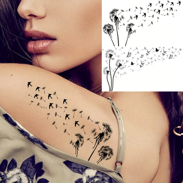 Realistic Dandelion Temporary Tattoos - Waterproof Body Art Stickers - 13pcs