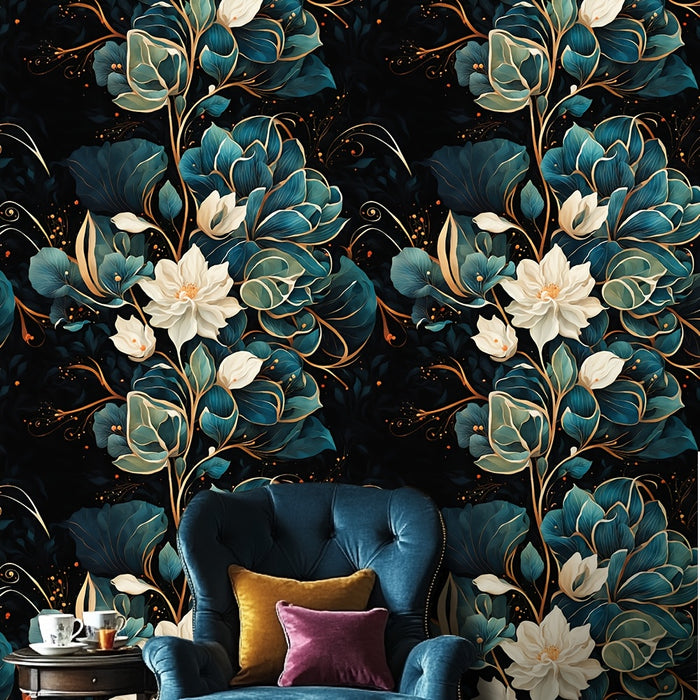 3D Floral Wallpaper, Deep Blue Flowers Peel and Stick Contact Paper