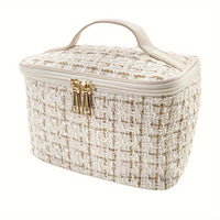 Elegant Plaid Cosmetic Bag - Large Capacity, Multi-Functional Travel Organizer