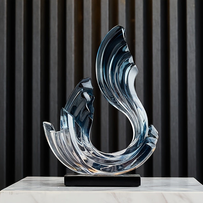 Elegant Blue-Green Resin Abstract Wave Statue